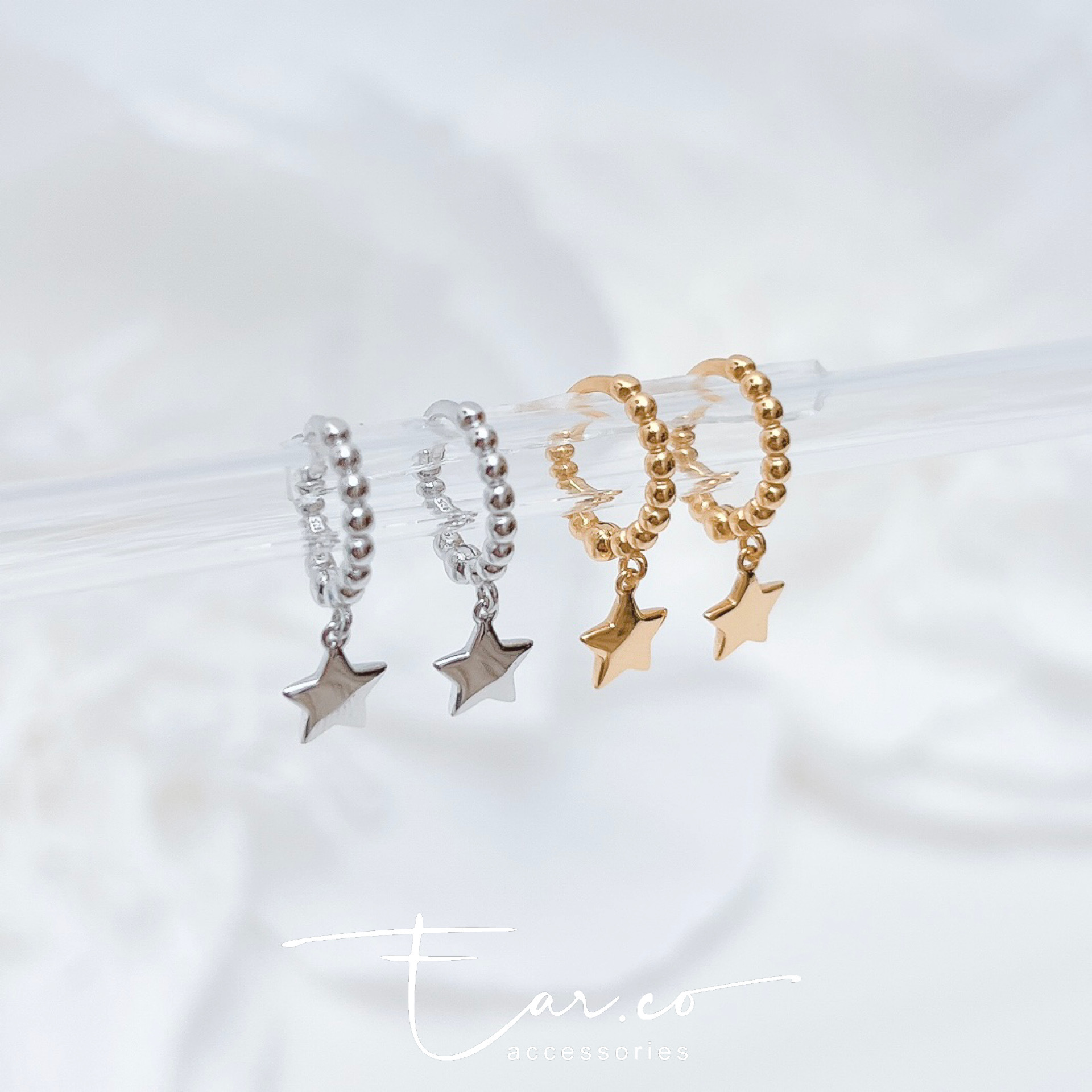 甜甜圈拼光面星星垂釣純銀小耳圈 [睡覺不用脫! ] #A999