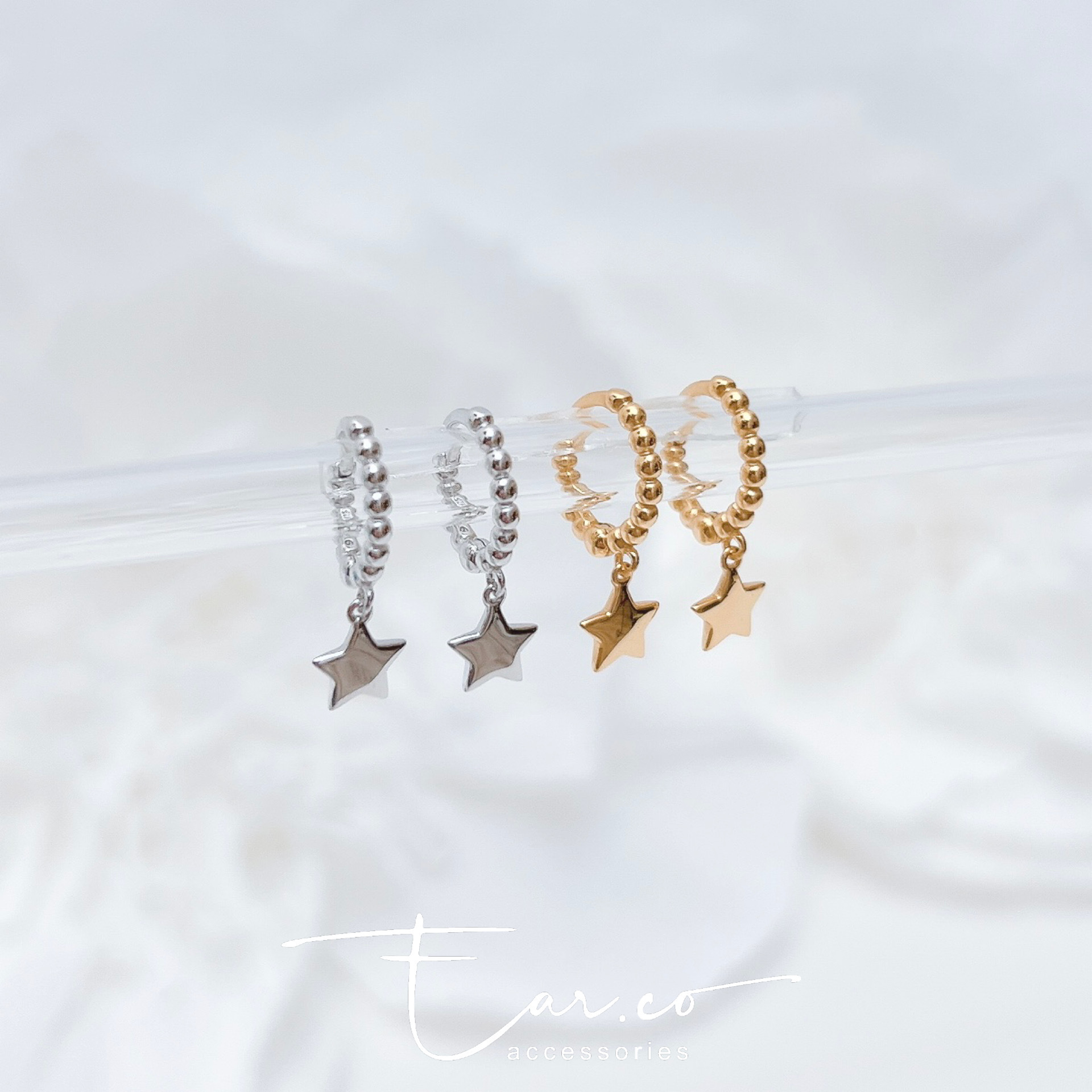 甜甜圈拼光面星星垂釣純銀小耳圈 [睡覺不用脫! ] #A999