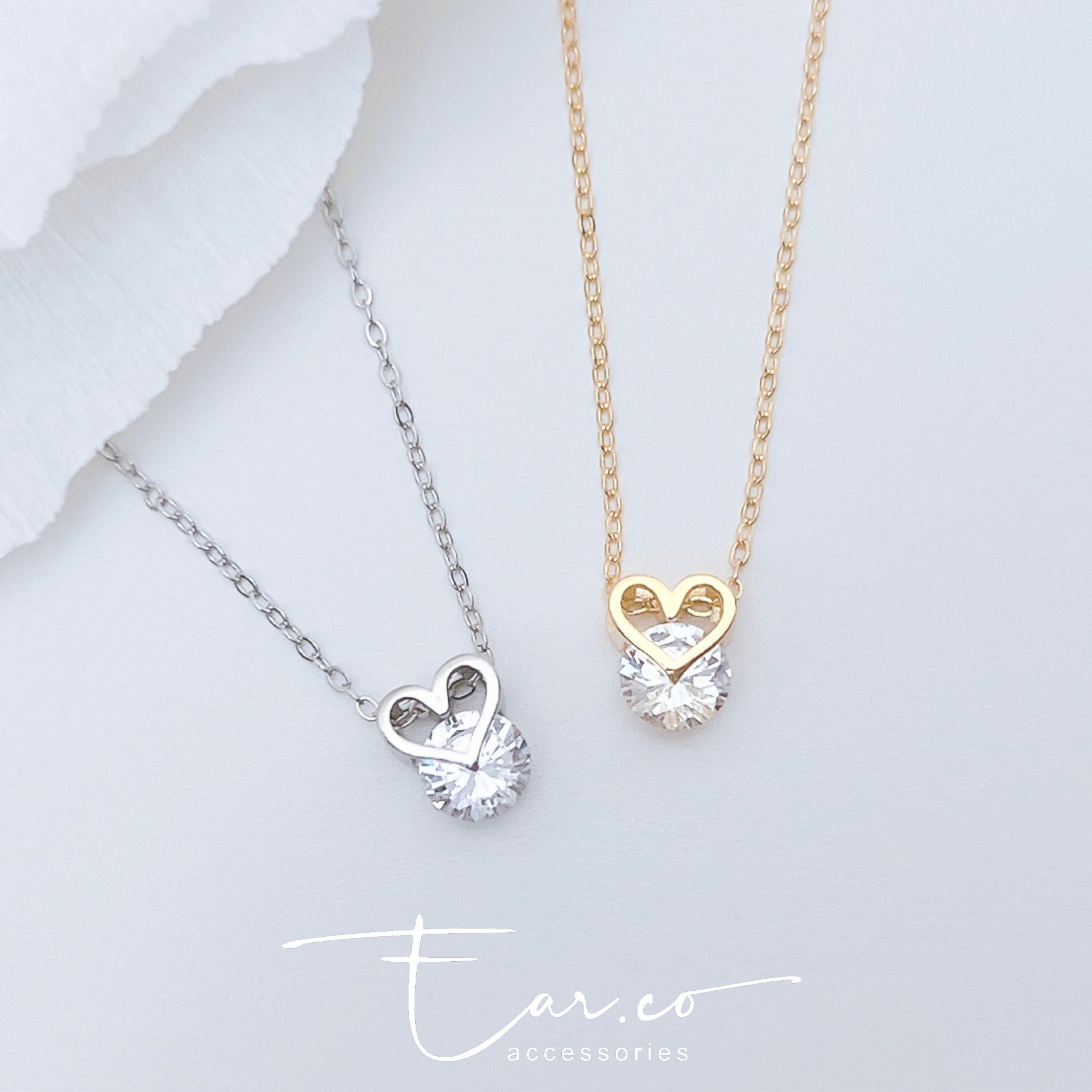 小愛心夾心閃石純銀頸鏈 #A994