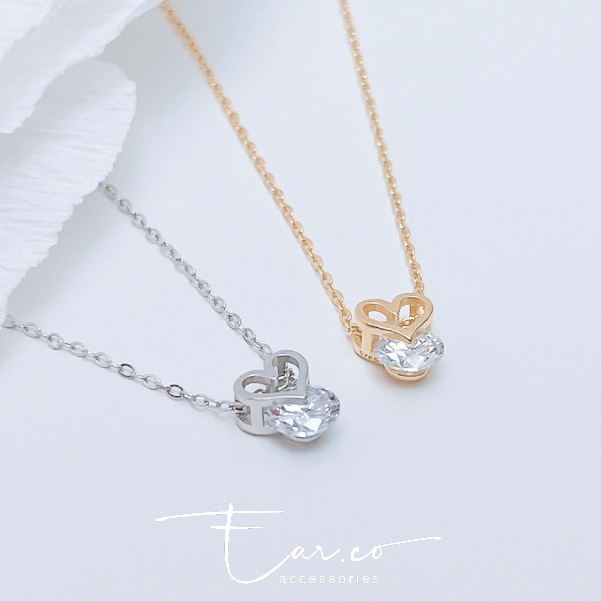 小愛心夾心閃石純銀頸鏈 #A994