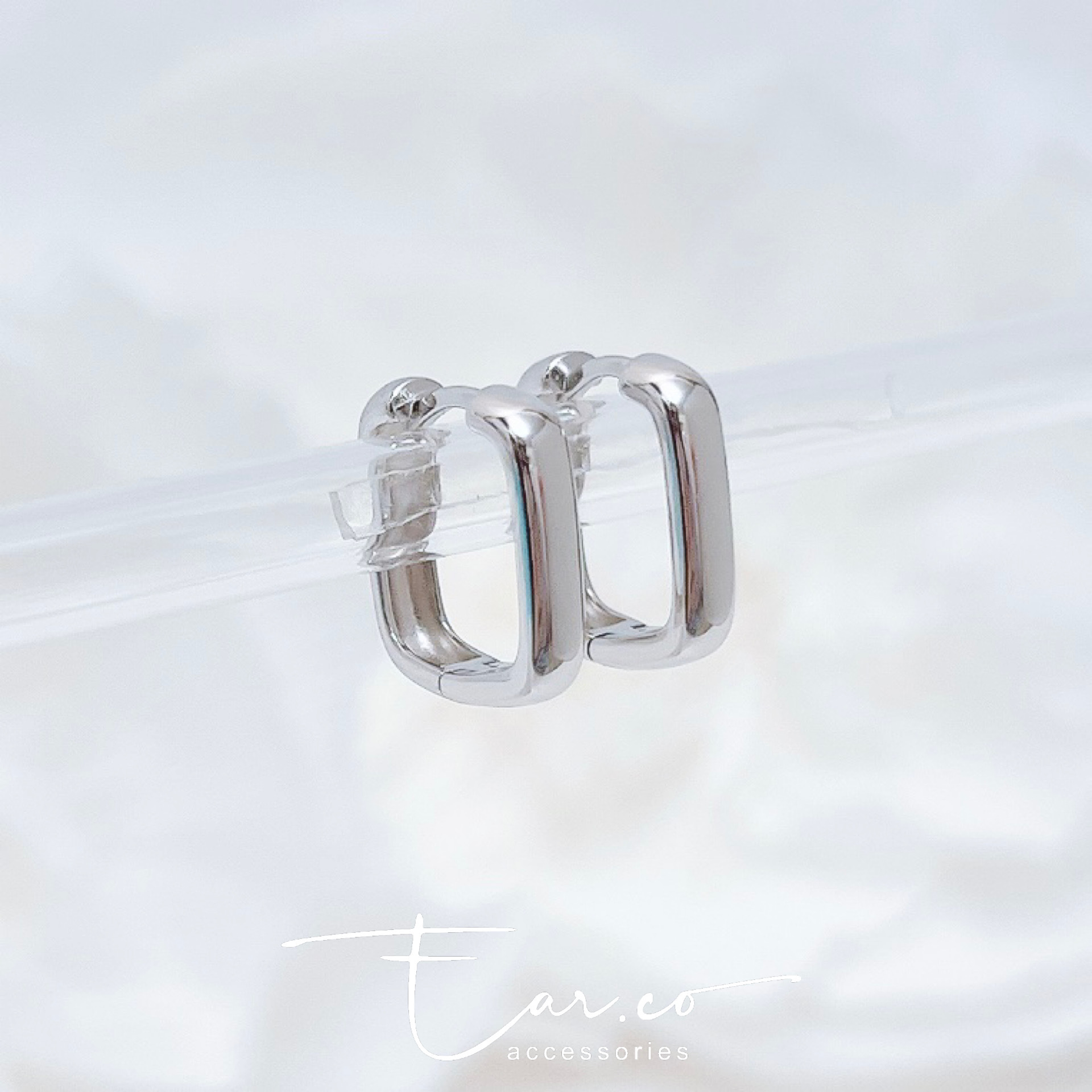 長方圓粗條光面純銀小耳圈 [睡覺不用脫! ] #A992