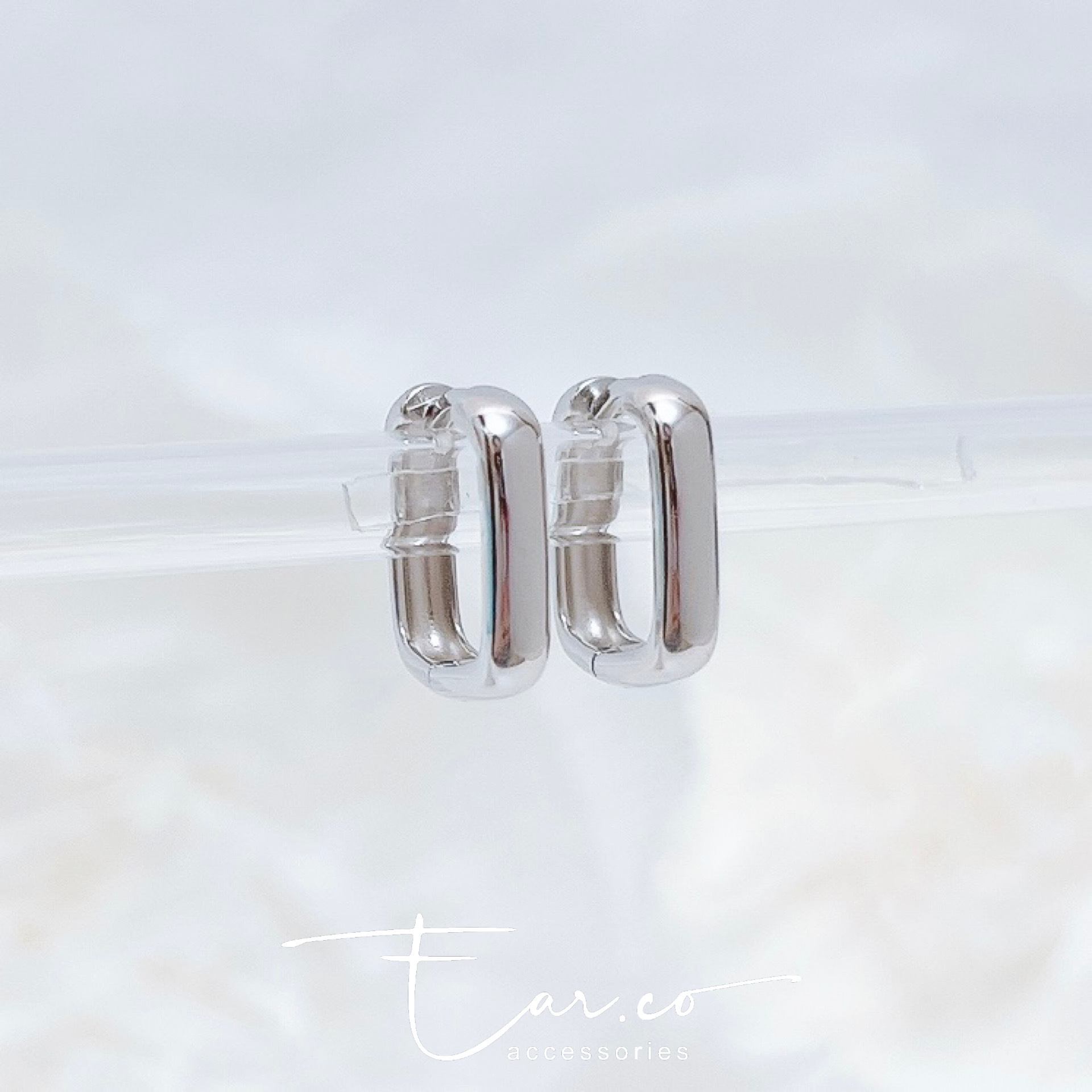 長方圓粗條光面純銀小耳圈 [睡覺不用脫! ] #A992