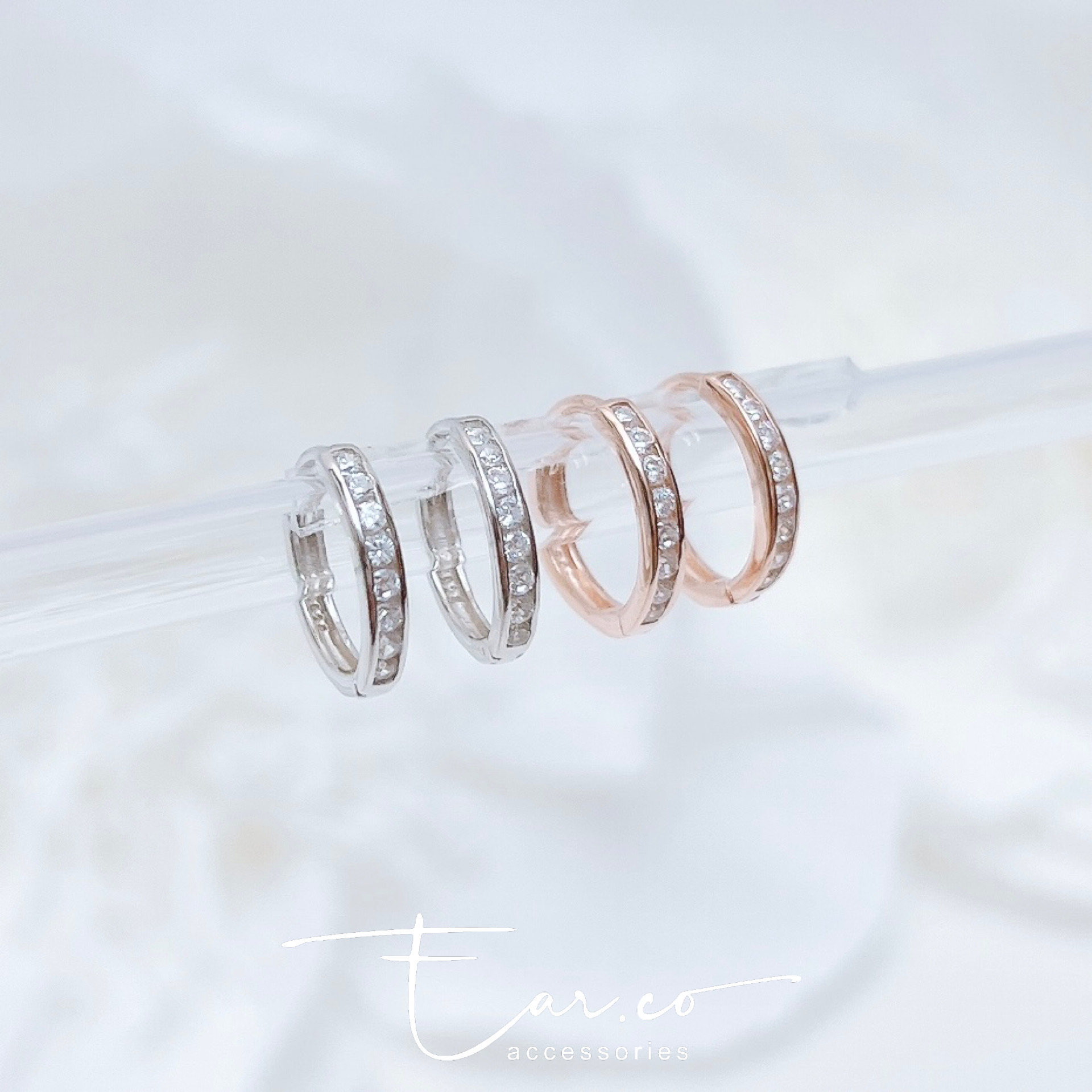 幼款鑲嵌圓皓純銀小耳圈 [睡覺不用脫! ] #A988