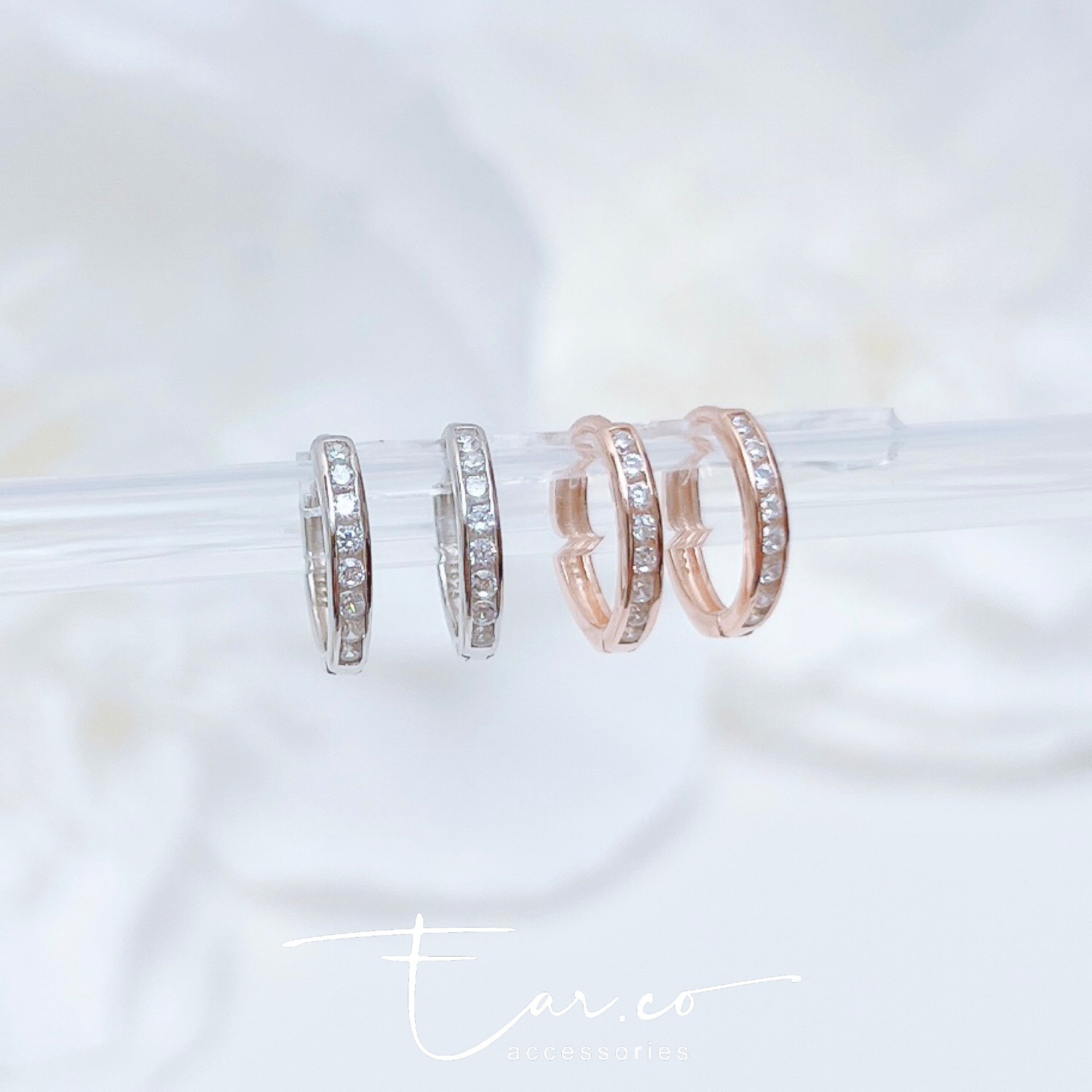 幼款鑲嵌圓皓純銀小耳圈 [睡覺不用脫! ] #A988