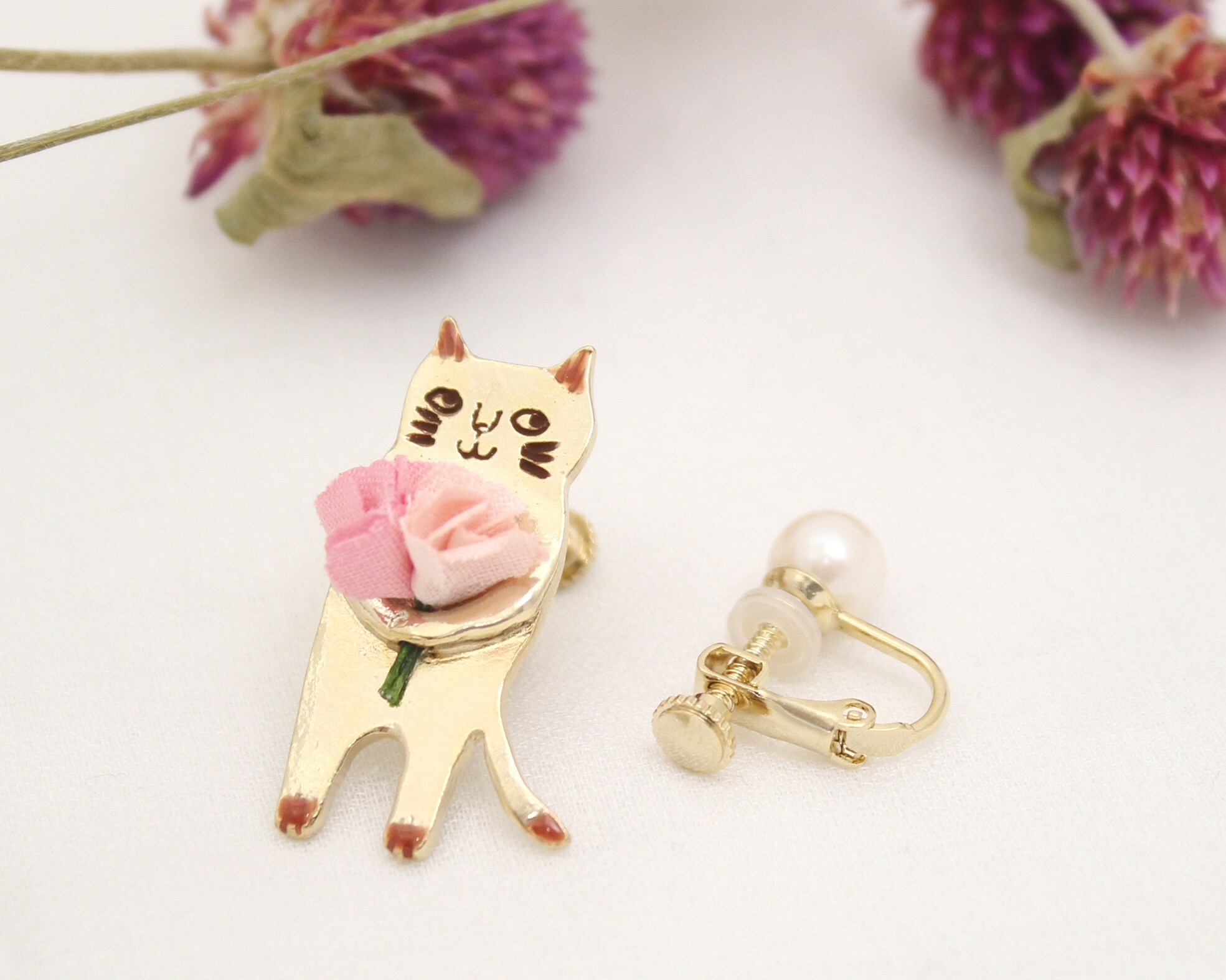 花束貓咪耳環