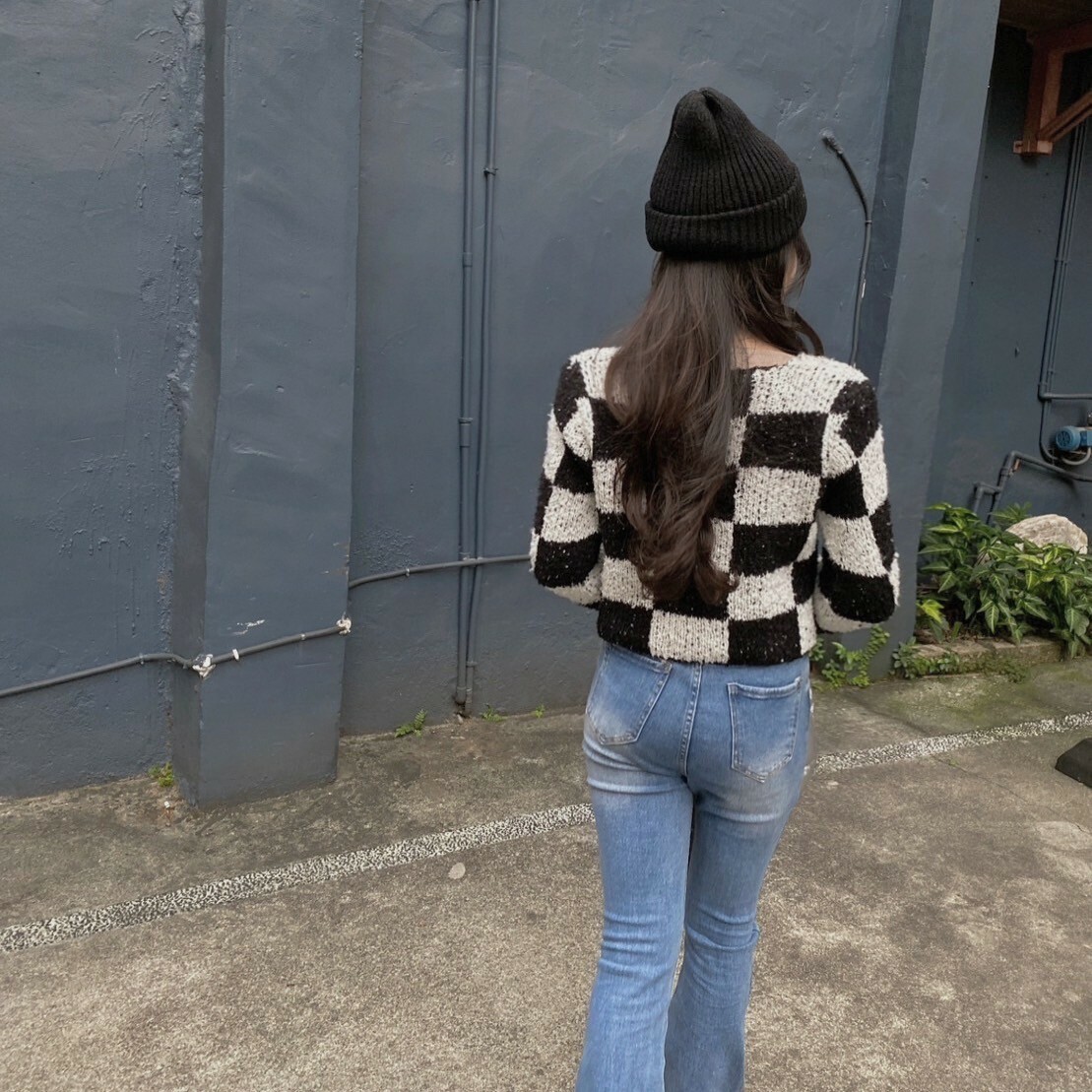 格紋排釦針織毛衣/兩色