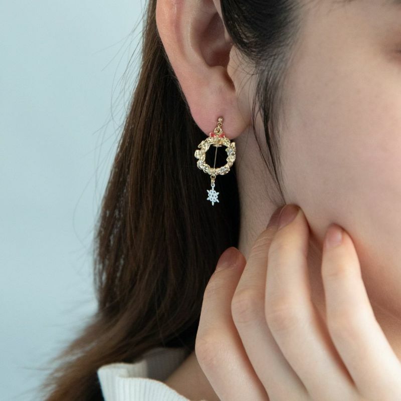 聖誕花圈雪花耳環