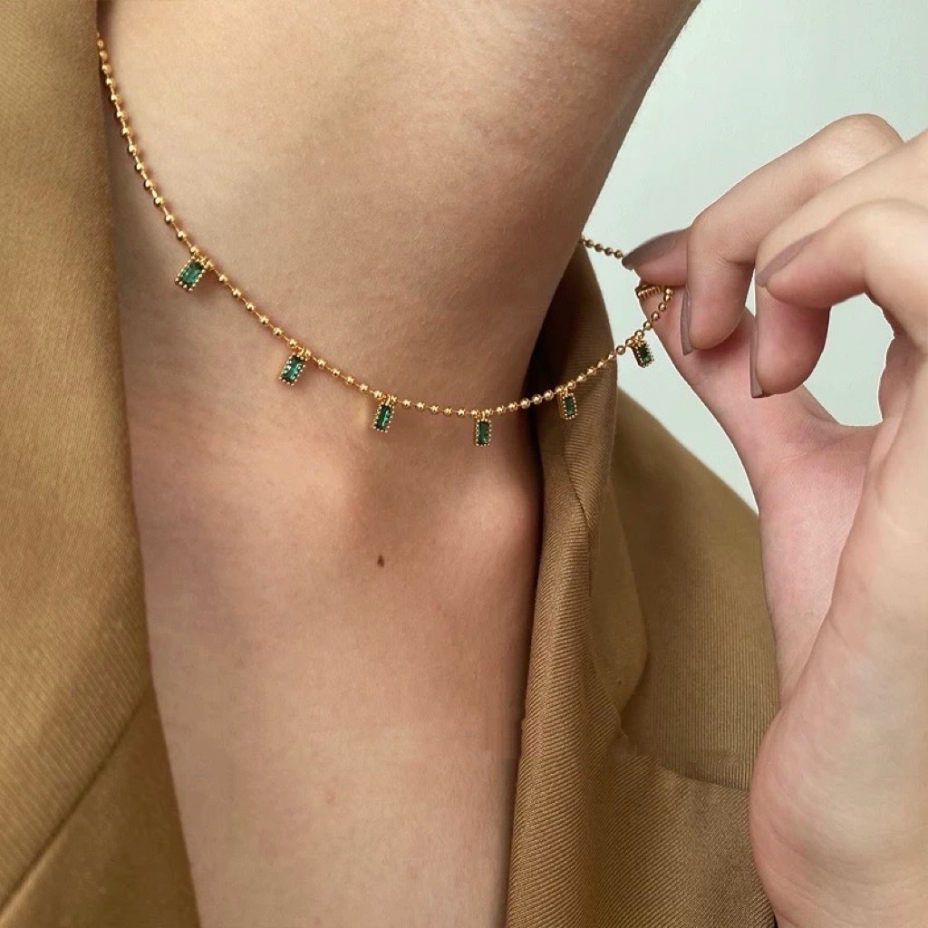 祖母綠方鑽項鍊