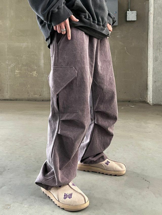 洗水淨色可束腳工裝鬆身褲 MONTH-006P