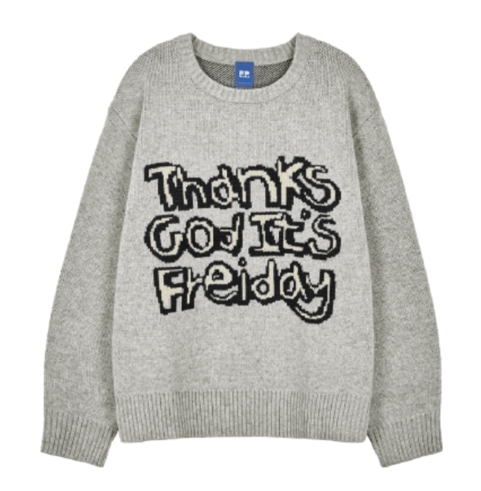 231230-c33s T.G.I.F 자카드 니트 LIGHT GREY thanks god its friday 針織長袖上衣 （s）