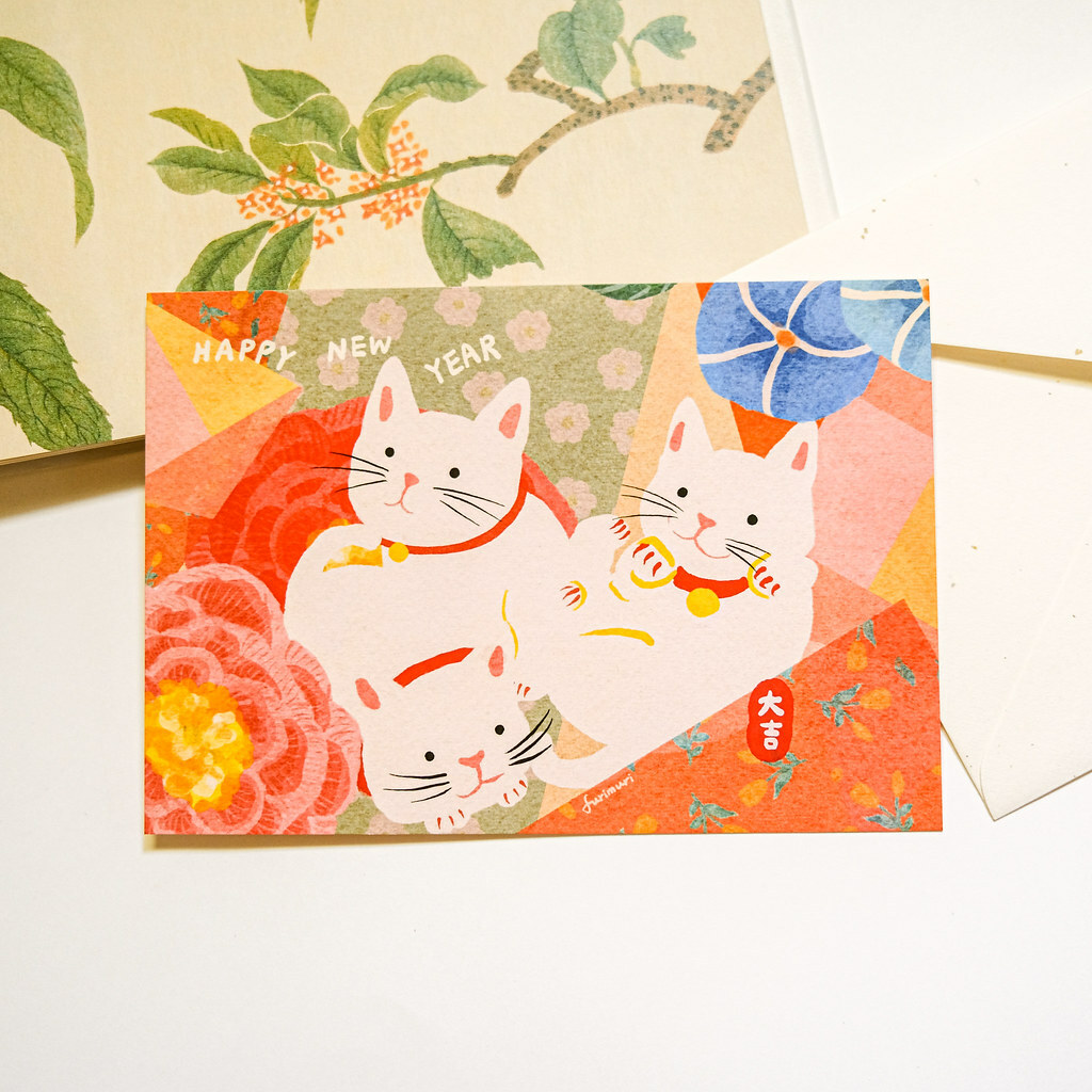 新年賀卡 新年快樂喵喵大吉 明信片｜furimuri毛乖畫鹿 台灣
