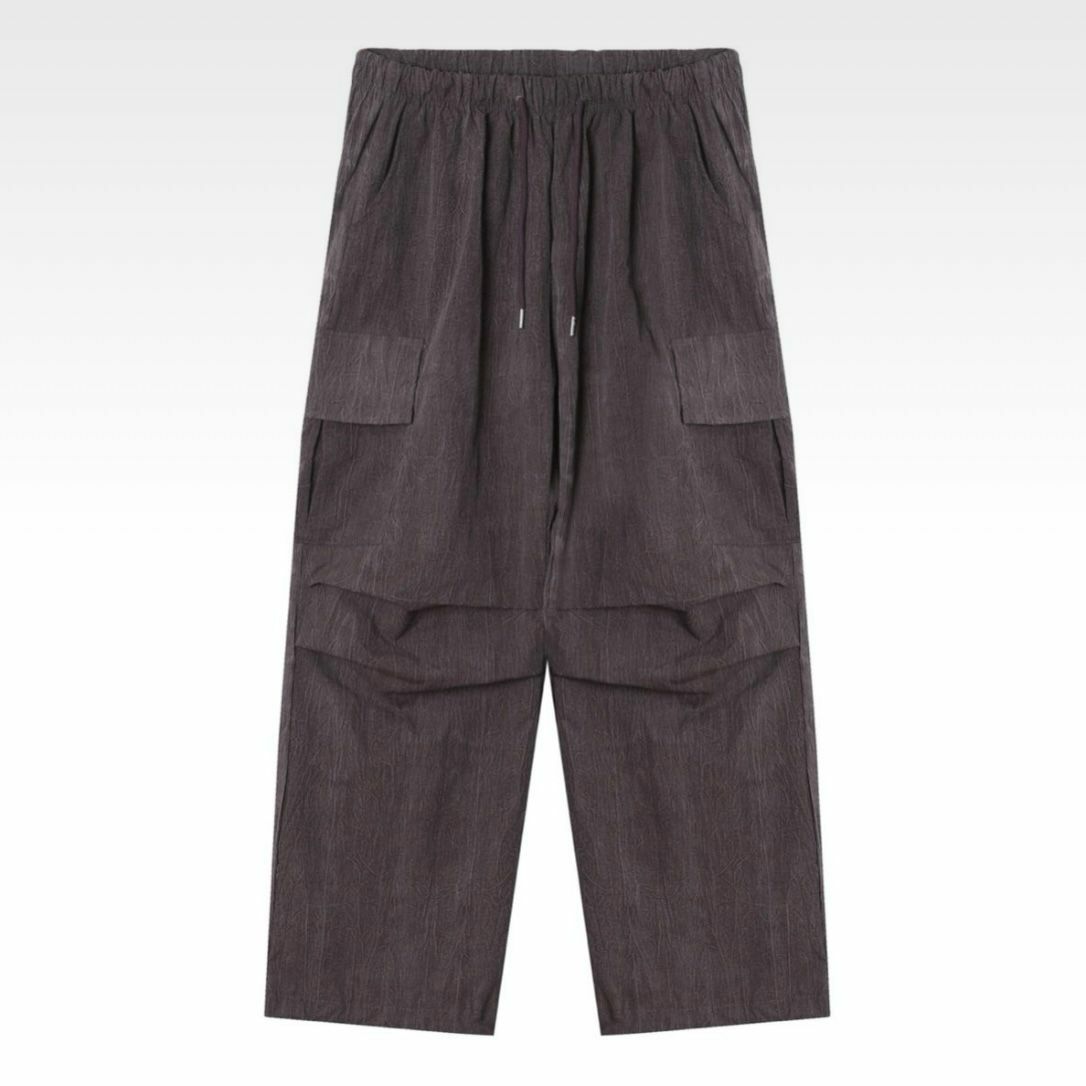 淨色暗紋可束腳工裝鬆身褲 MONTH-010P