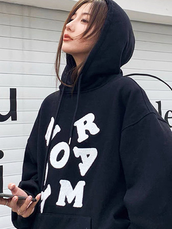 毛巾布刺繡 NOR 毛捏刺繡文字 刷毛連帽T恤