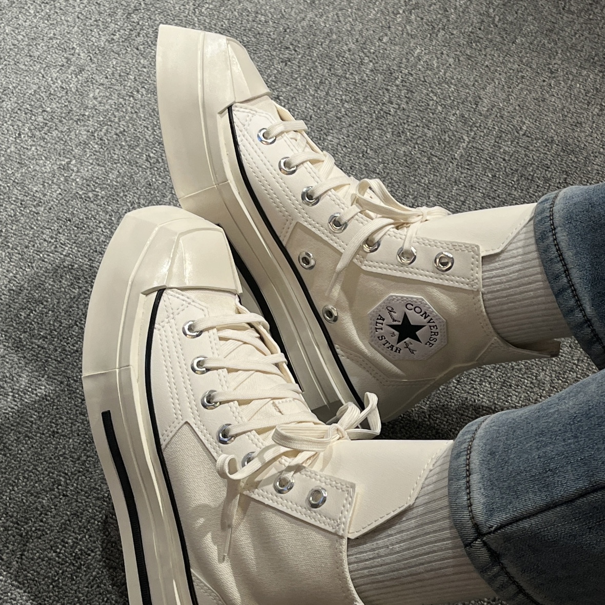 【現貨】Converse Chuck 70 De Luxe Squared Hi 高筒 厚底 皮革 方頭 幾何 白