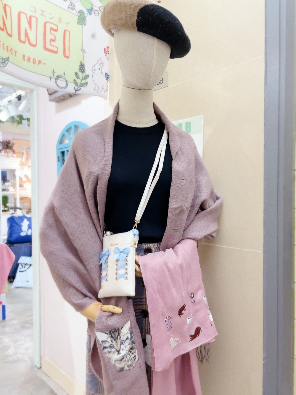 [現貨]｜貓刺繡披肩頸巾兩用