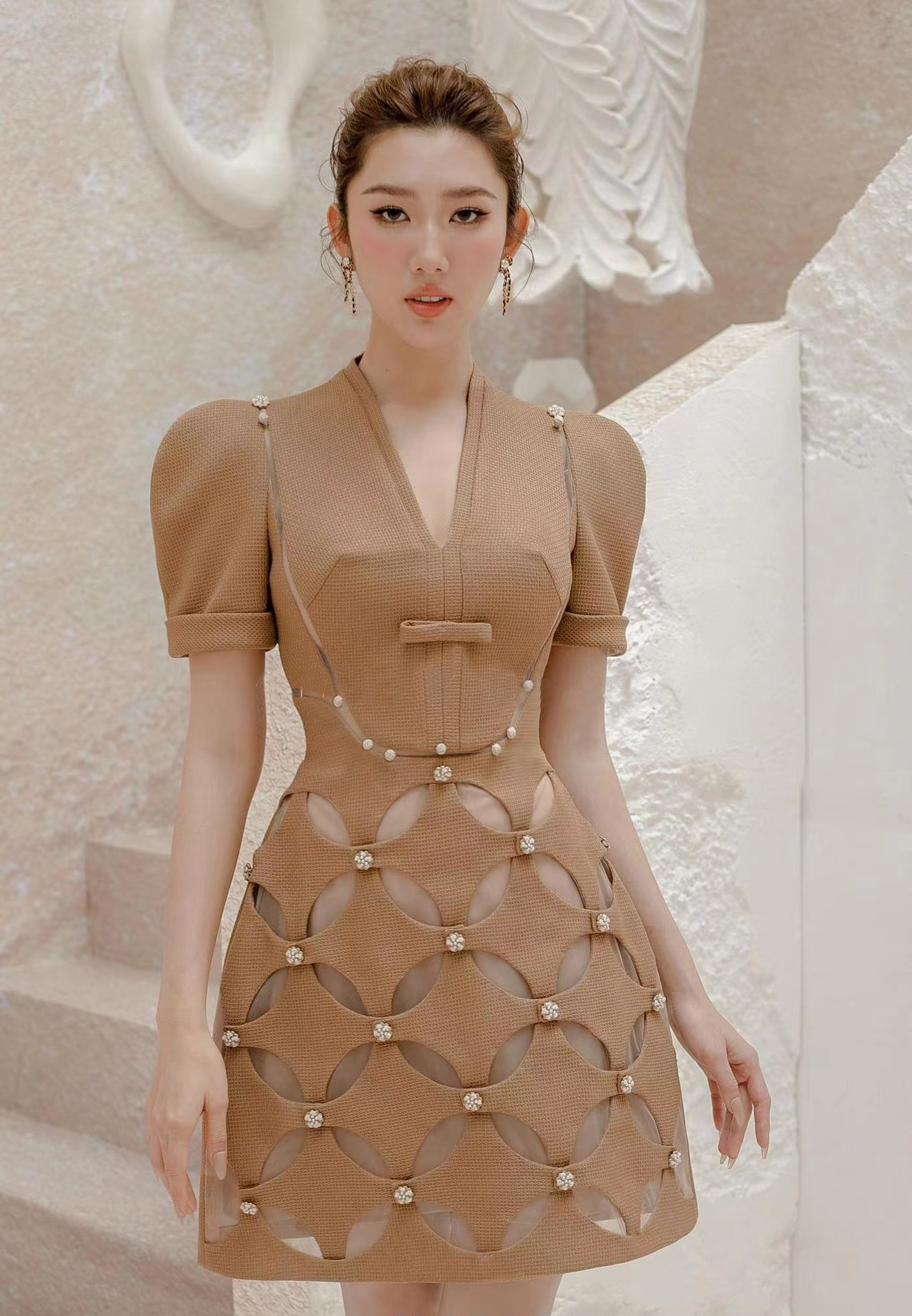 幾何簍空透膚洋裝