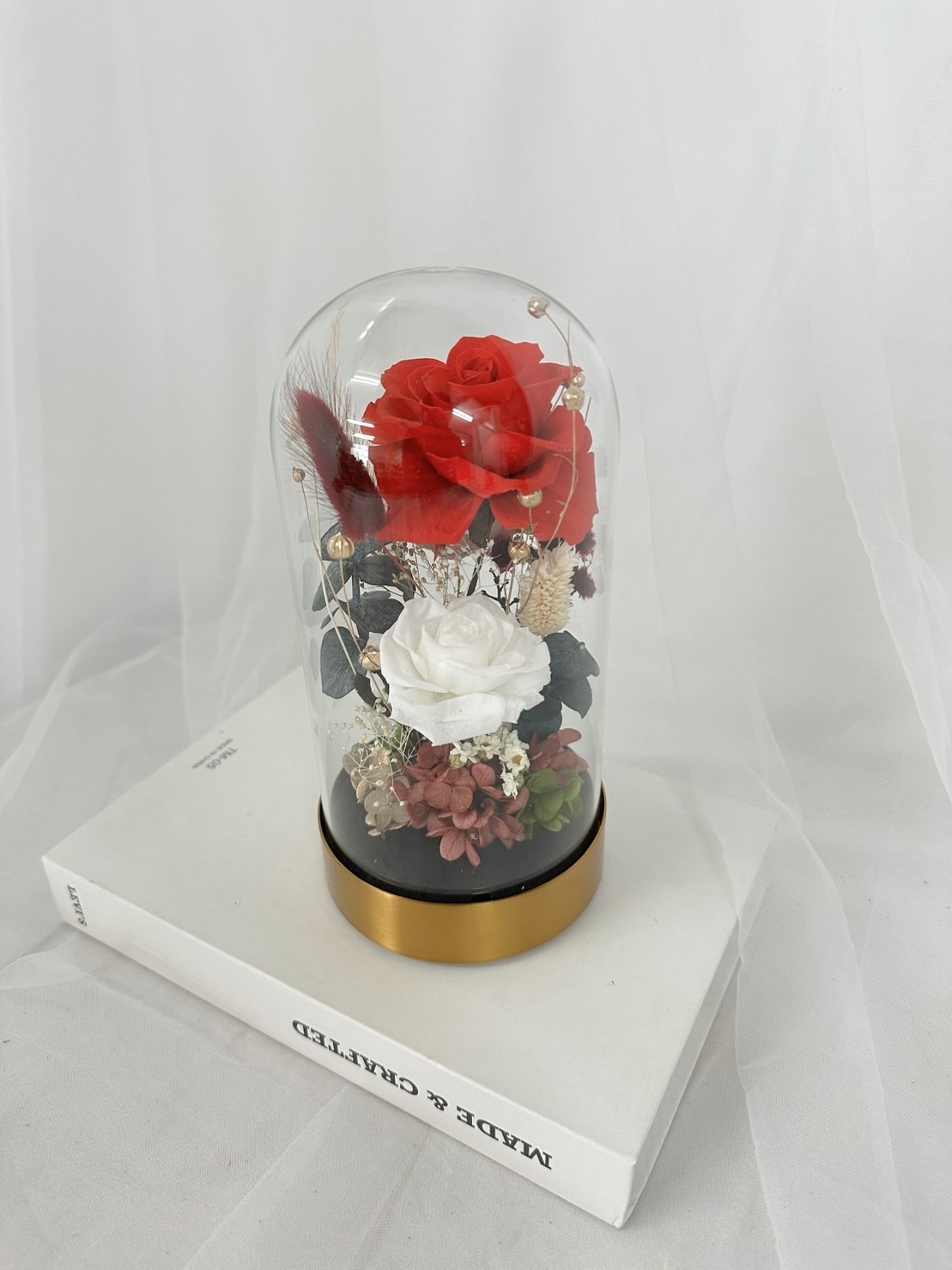 永生花玻璃罩|紅色戀人永生花鐘|生日禮物|情人節禮物|企業送禮|空間布置|七夕禮物