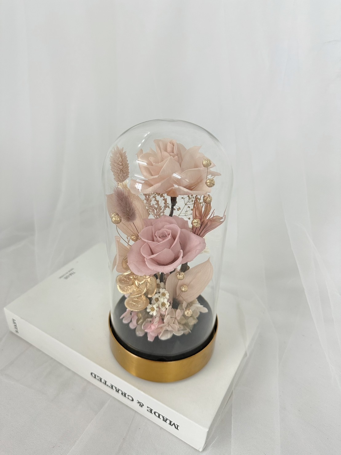 永生花玻璃罩|伯爵金永生花鐘金底款|生日禮物|情人節禮物|企業送禮|空間布置|七夕禮物