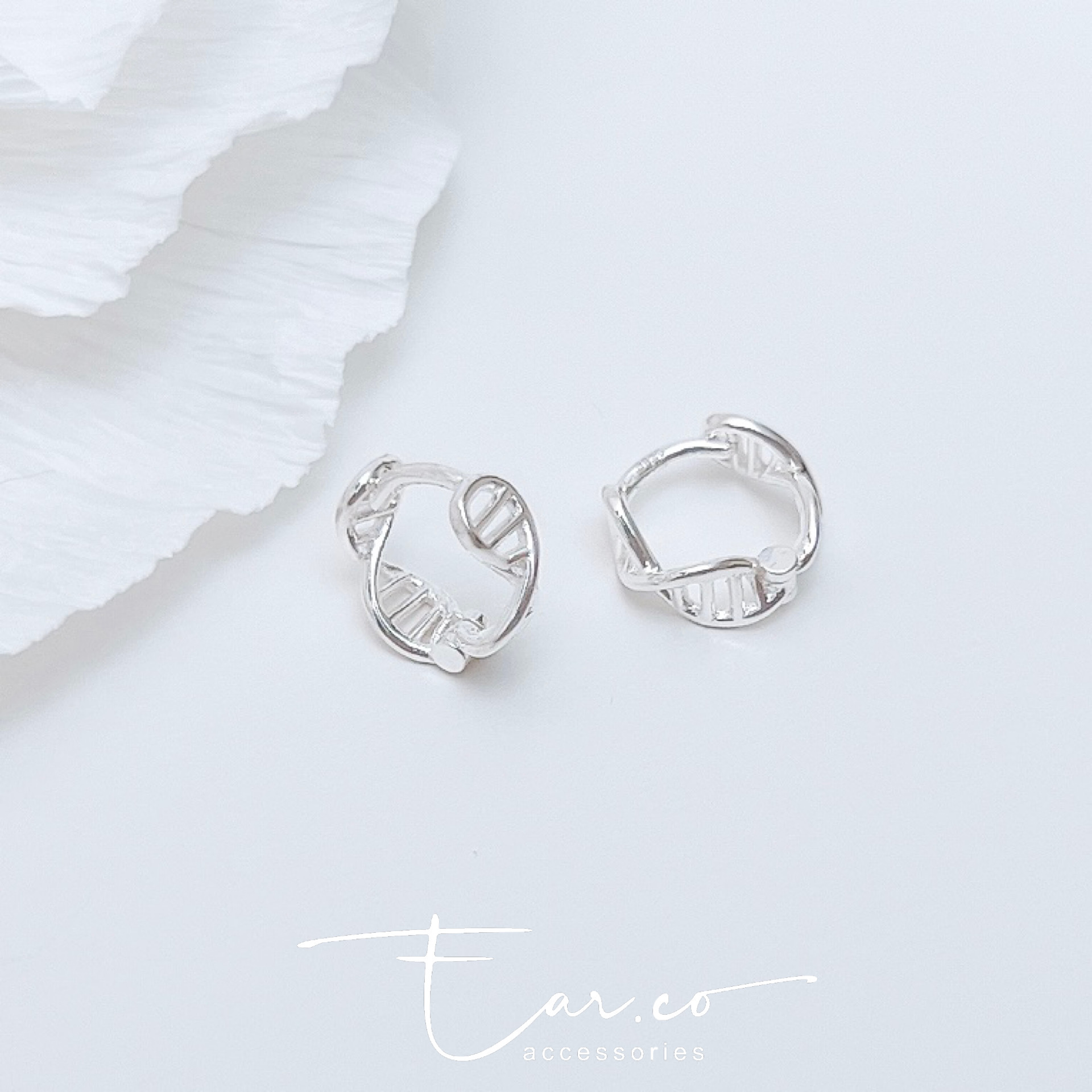 DNA紋理純銀小耳圈 [睡覺不用脫! ] #A985