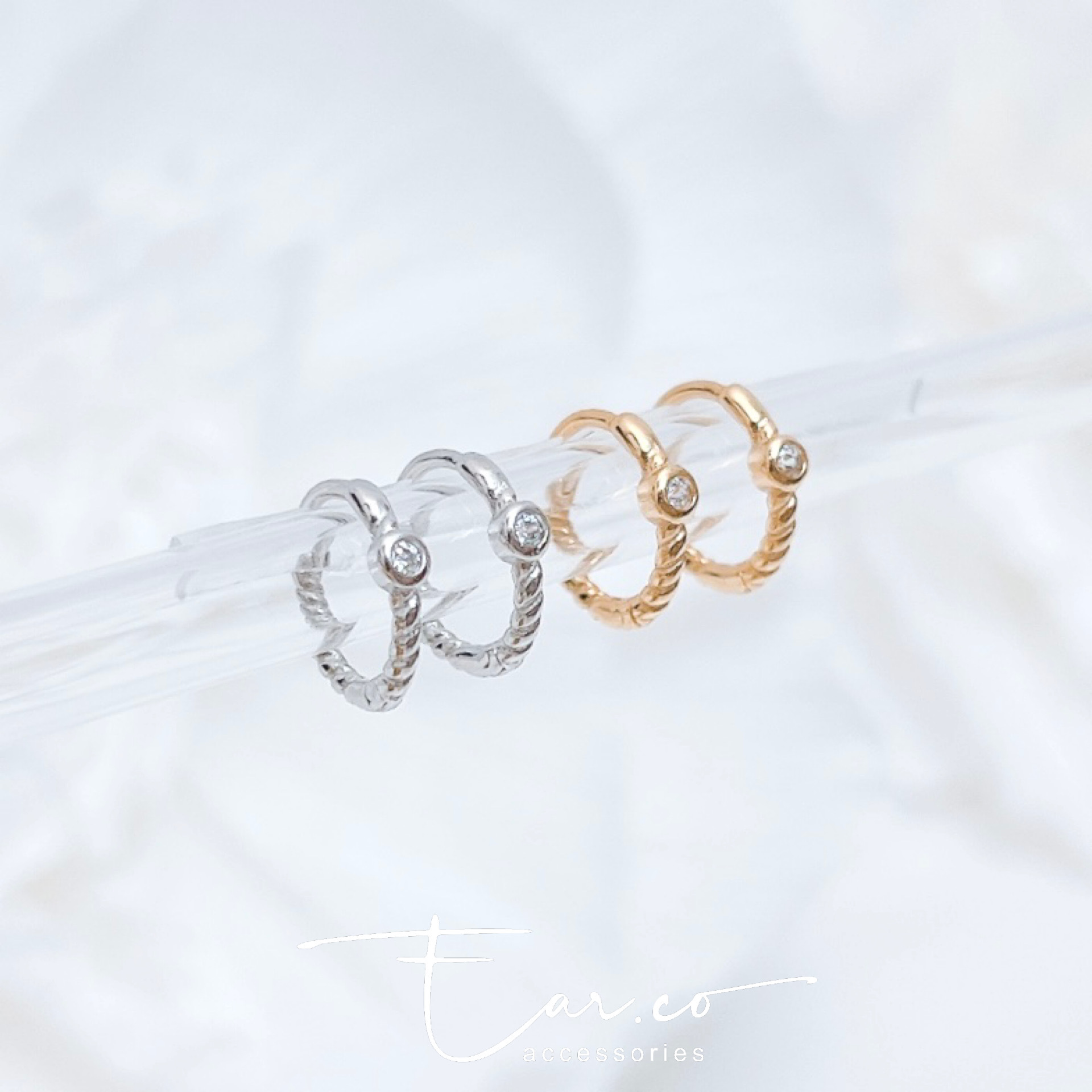 幼款麻花小圓鑽純銀小耳圈 [睡覺不用脫! ] #A978