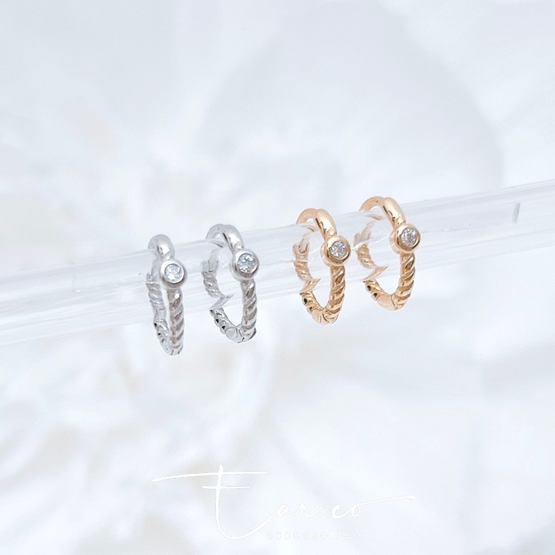 幼款麻花小圓鑽純銀小耳圈 [睡覺不用脫! ] #A978