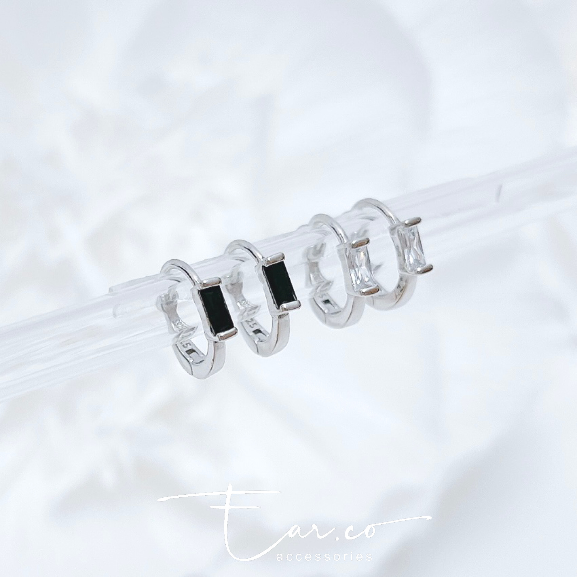 長方形鋯石純銀小耳圈 [睡覺不用脫! ] #A979