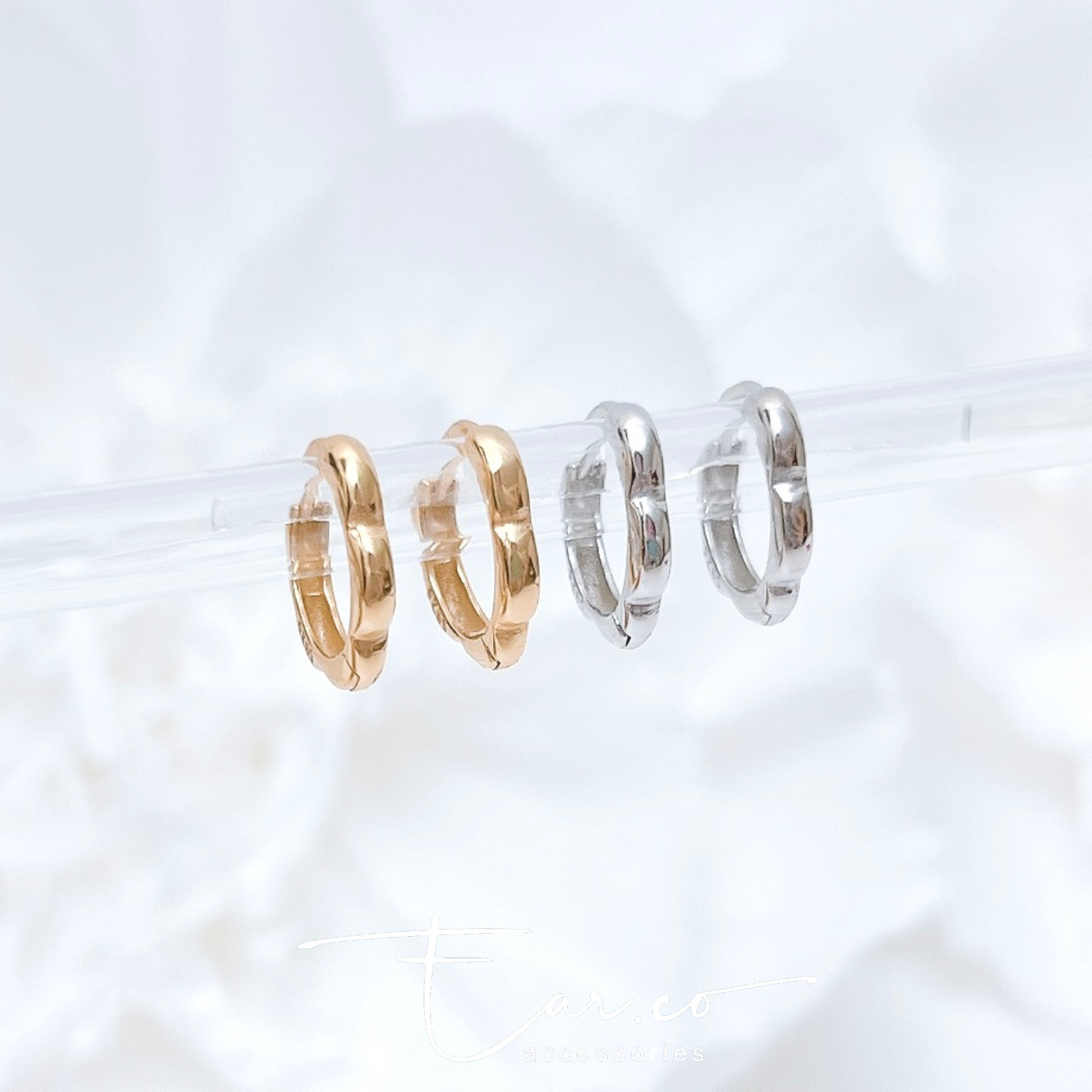 光面花形純銀小耳圈 [睡覺不用脫! ] #A977