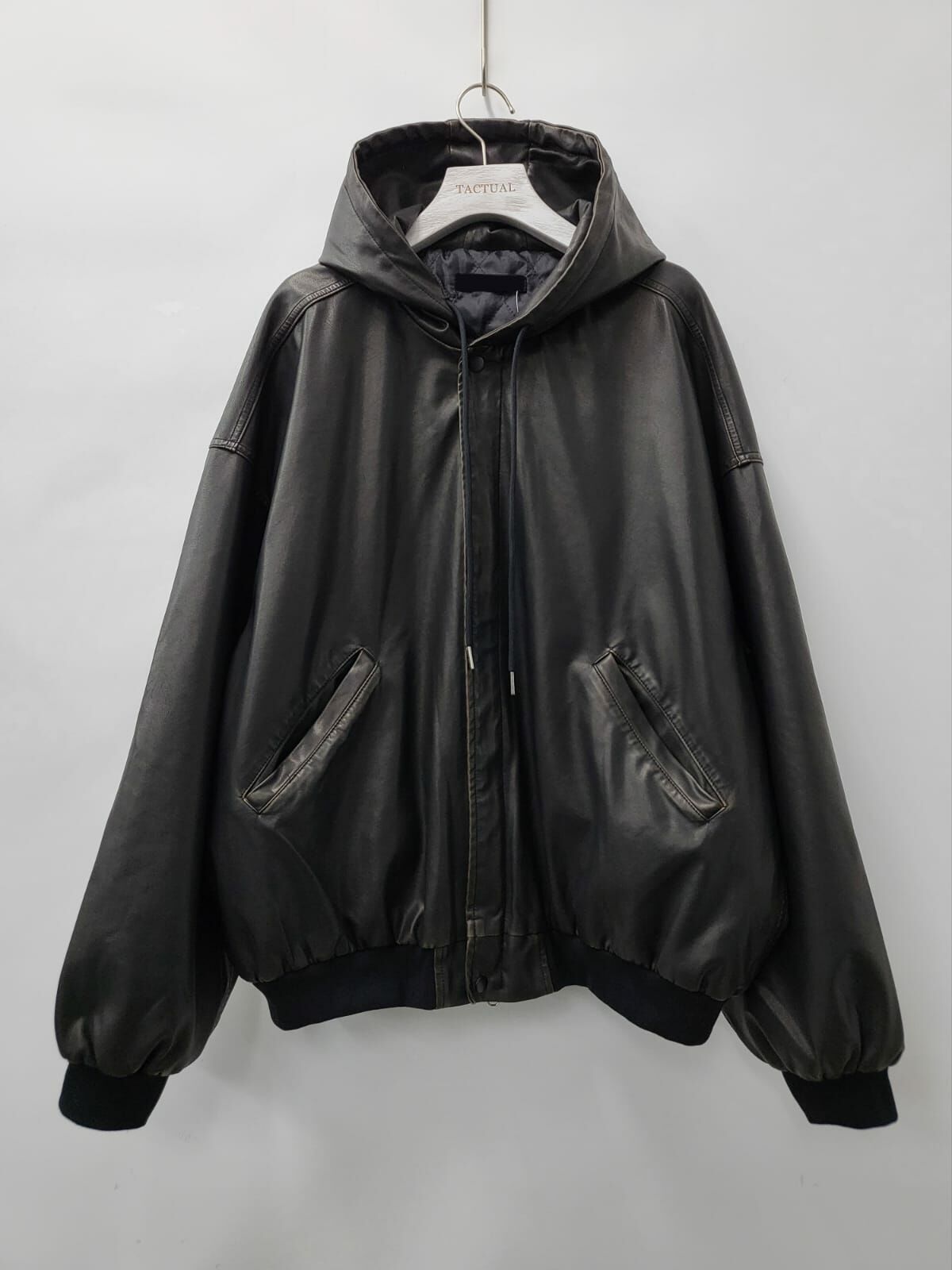 洗水連帽拉鍊合成皮褸(薄夾棉) JK2479