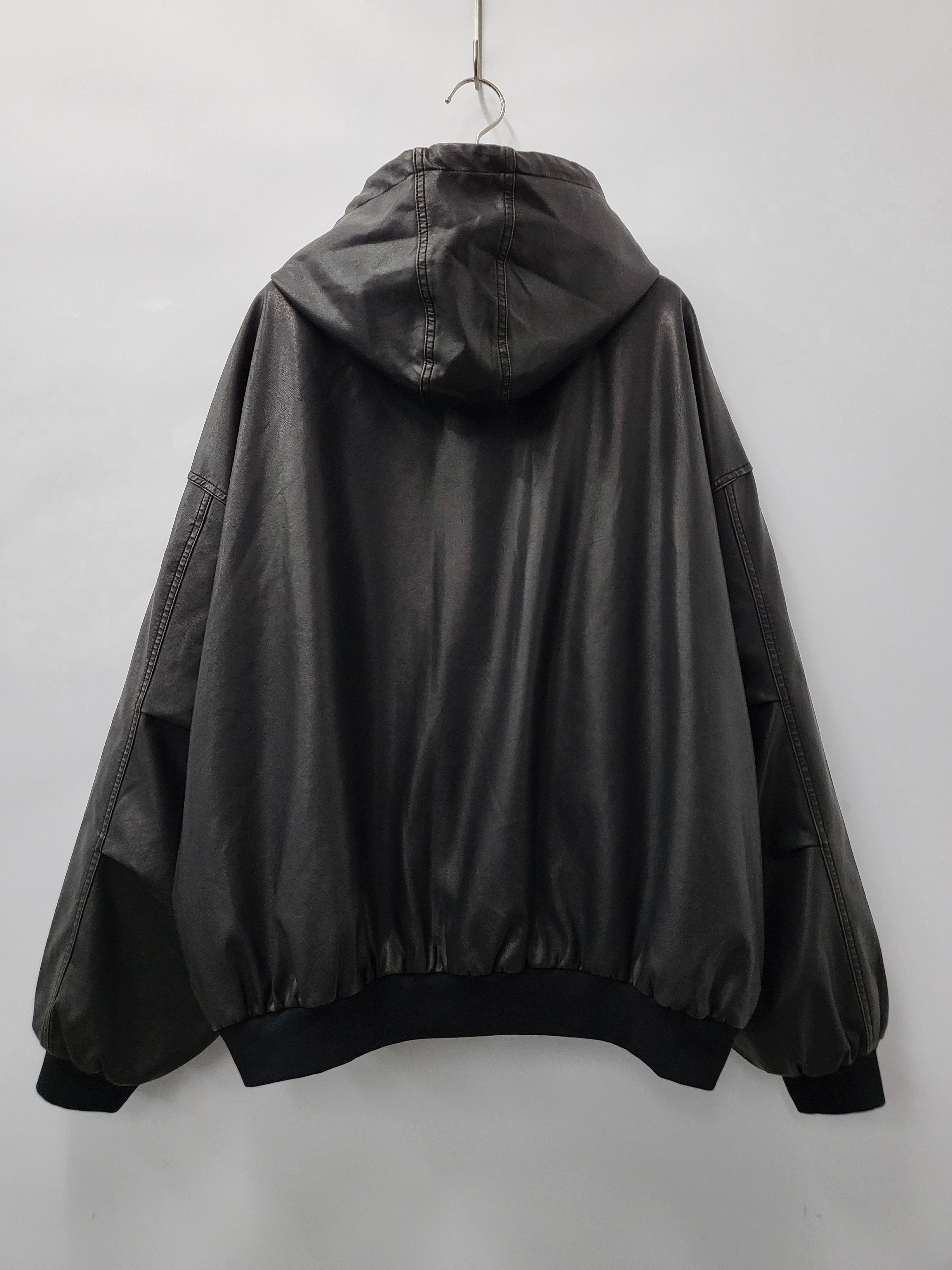 洗水連帽拉鍊合成皮褸(薄夾棉) JK2479