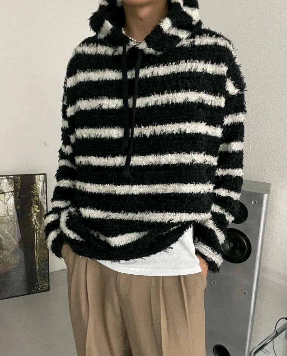 橫紋連帽針織衫 T5298