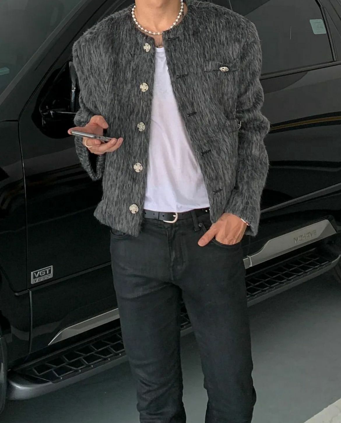 混色圓領短身開胸外套 JK2477