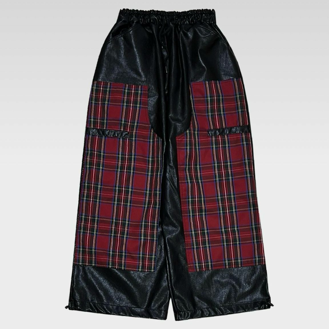 拼格仔合成皮鬆身褲 P2688