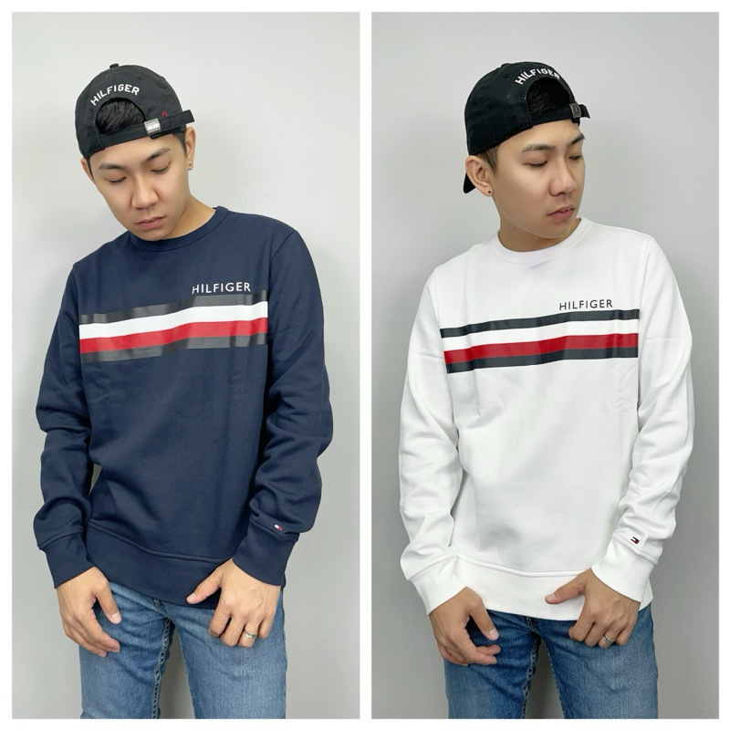 Tommy Hilfiger 經典橫條字母 內刷毛 大學T 長袖上衣