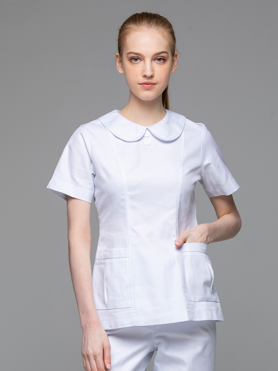 【 B201-W0 】女護理上衣-B立挺布-純粹白