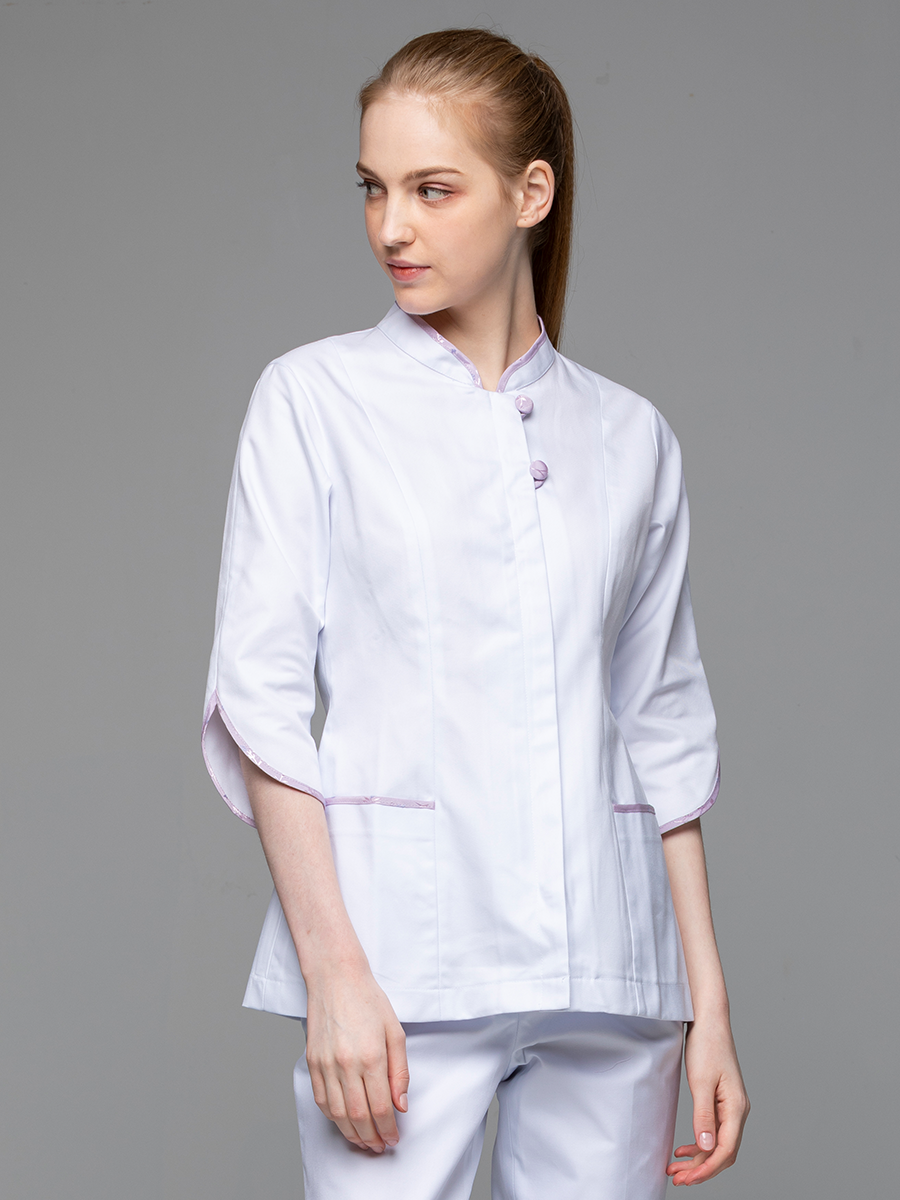 【 B235-W0 】女護理上衣-B立挺布-純粹白