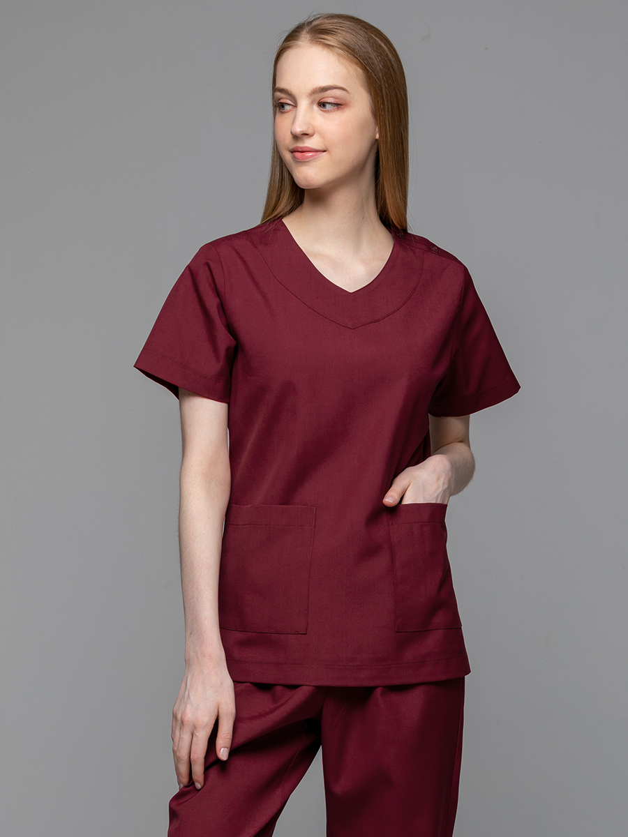 【 C709-F7 】女刷手上衣-C經典布-暗棗紅