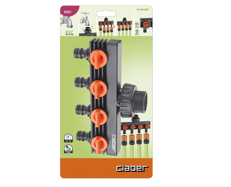 意大利"CLABER" 3/4" 1出4龍頭接頭(吸塑裝)-[8581]