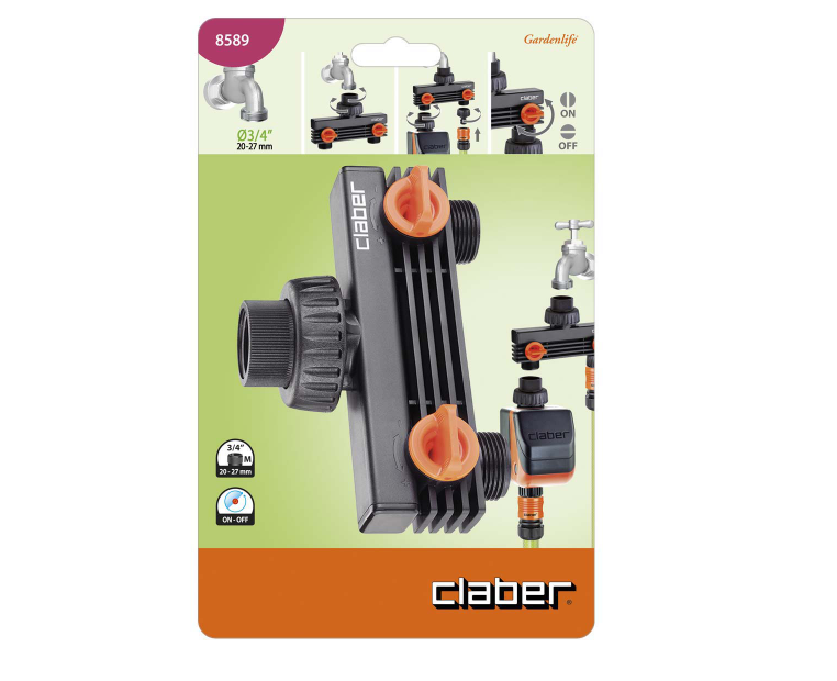 意大利"CLABER" 3/4" 1出2外牙龍頭接頭(吸塑裝)-[8589]