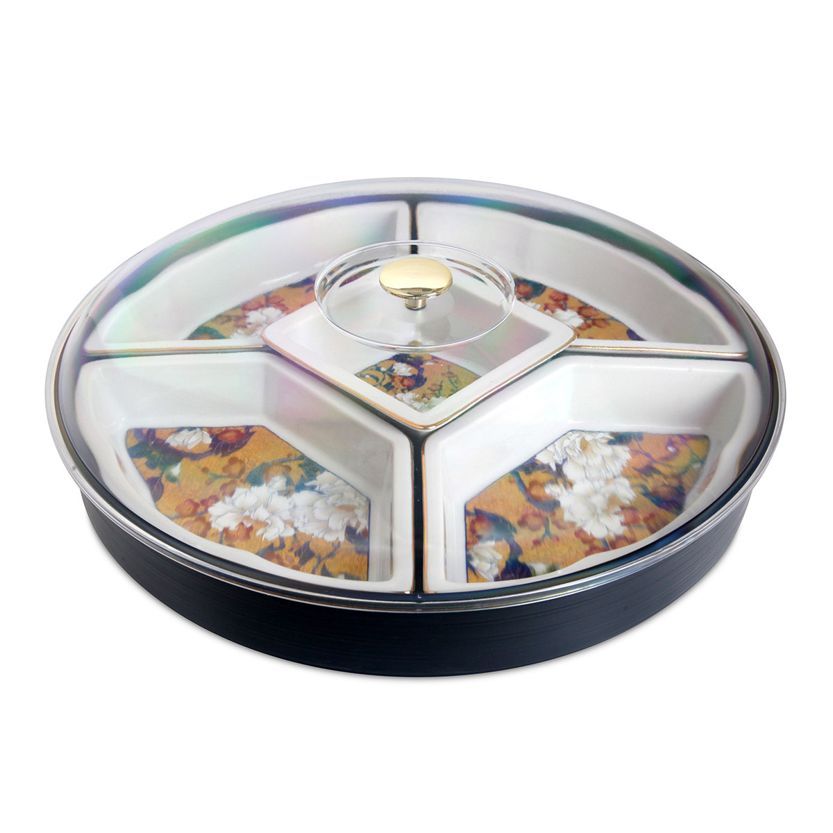 日本 有田燒 D37cm 5格 瓷器 旋轉全盒連透明蓋 -8339