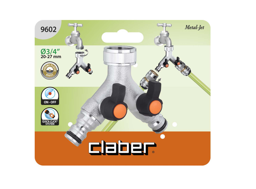 意大利"CLABER" 銅電叻3/4"內牙1出2龍頭接頭(快速)-[9602]