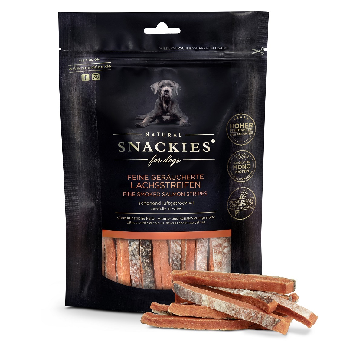 Snackies 煙燻三文魚條狗小食 (170g)