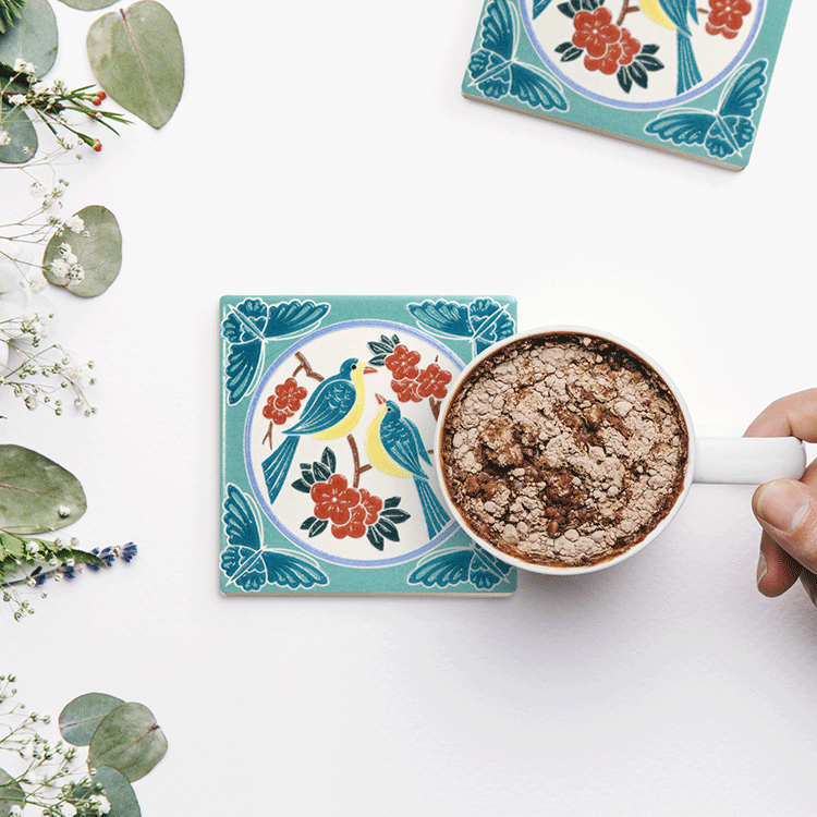 臺灣花磚立體上釉吸水杯墊｜喜上眉梢