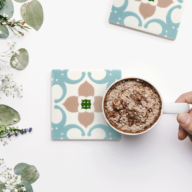 臺灣花磚立體上釉吸水杯墊｜幸運