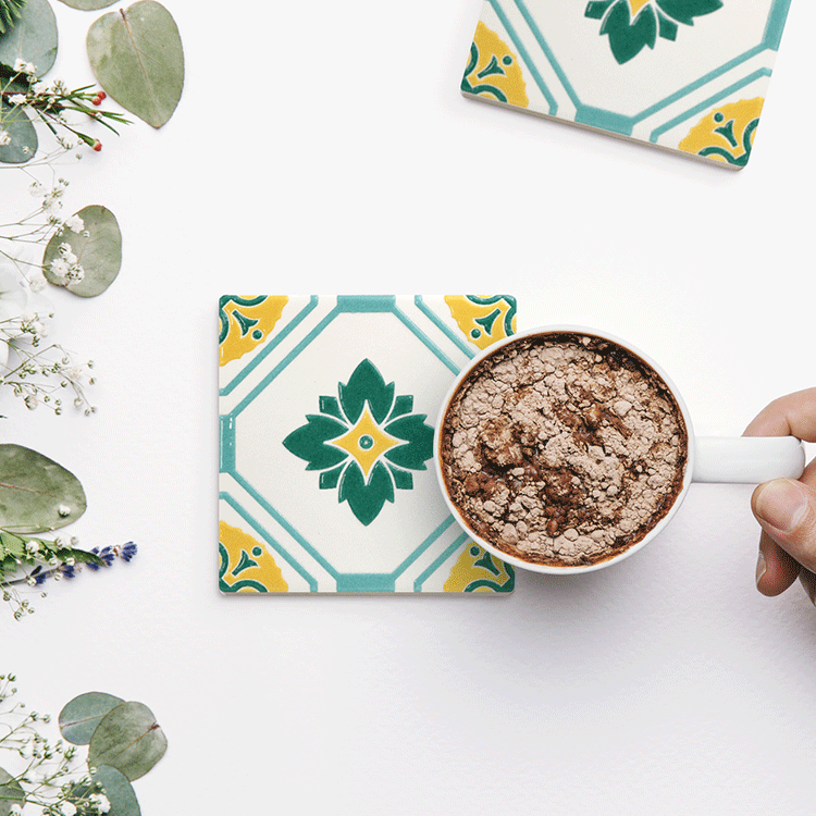 臺灣花磚立體上釉吸水杯墊｜財富