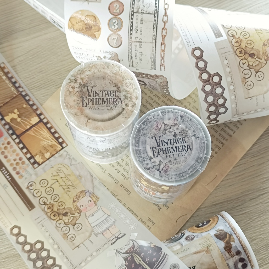 Journal Pages．Vintage ephemera 7.5cm霧面PET膠帶/和紙膠帶 <整捲/分裝>