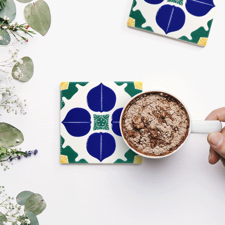 臺灣花磚立體上釉吸水杯墊｜健康