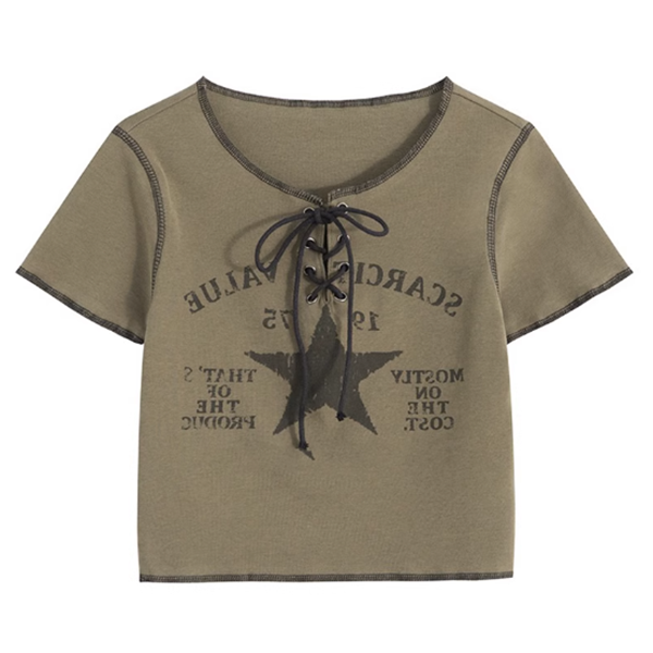 Star print tie collar short sleeve T-shirt