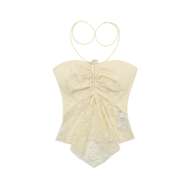 Halterneck suspender hollow lace top