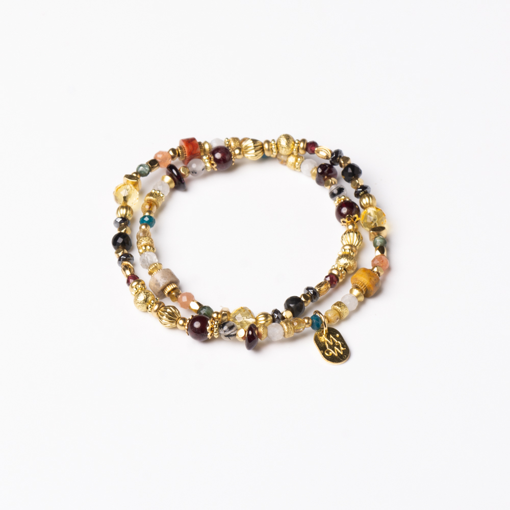 百年風華｜ 紅石榴瘋狂瑪瑙黃水晶雙圈手鍊 C1572