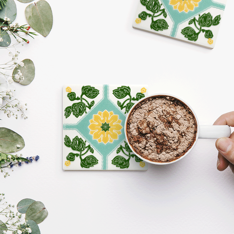 臺灣花磚立體上釉吸水杯墊｜堅持